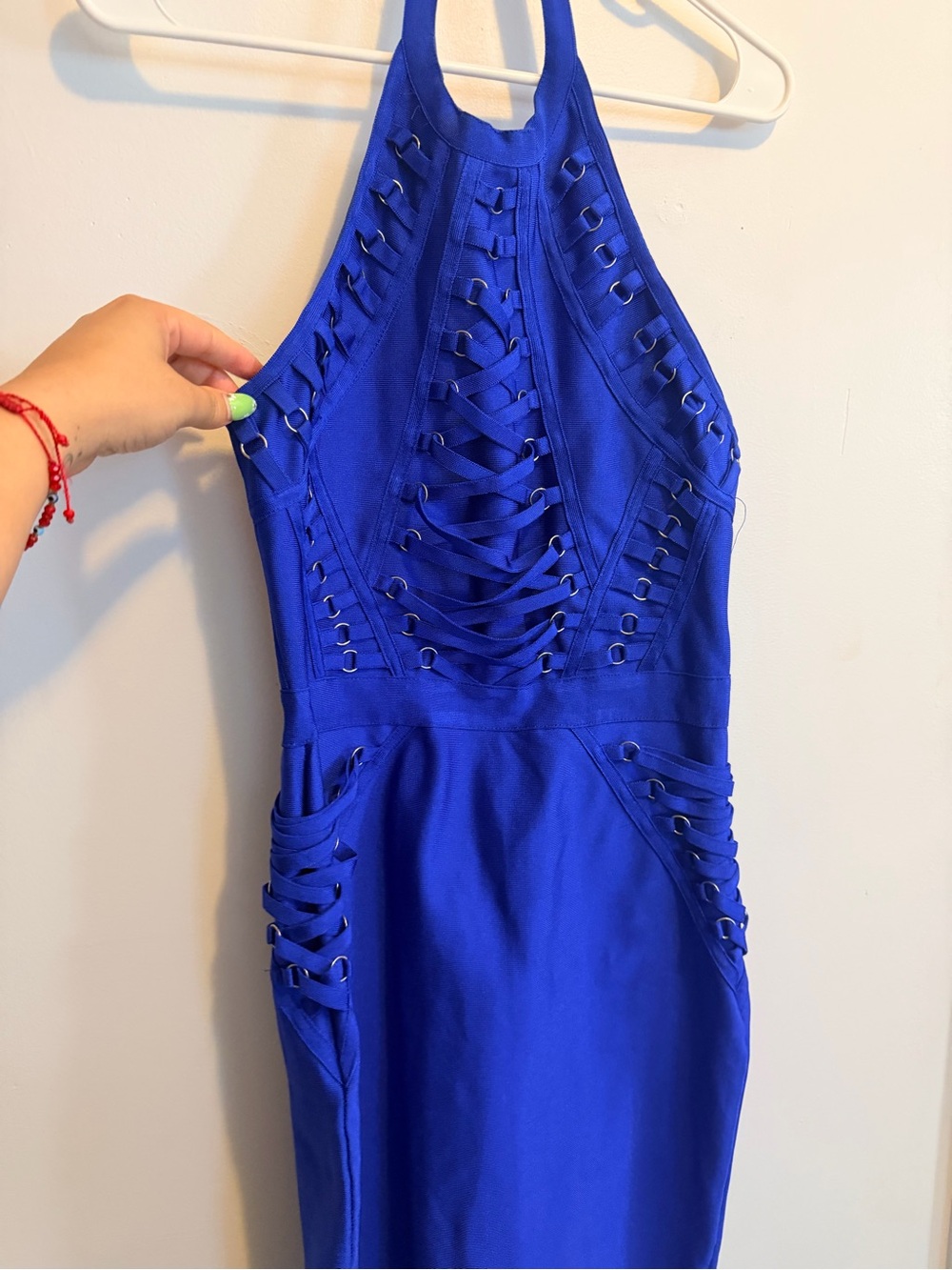 Fashion Nova Cobalt Blue One-Shoulder Lace-Up Bodycon Dress - Picture 2 of 2